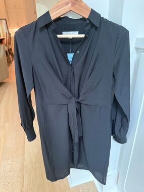 LOFT Black Tie-Front Long Sleeve Tunic